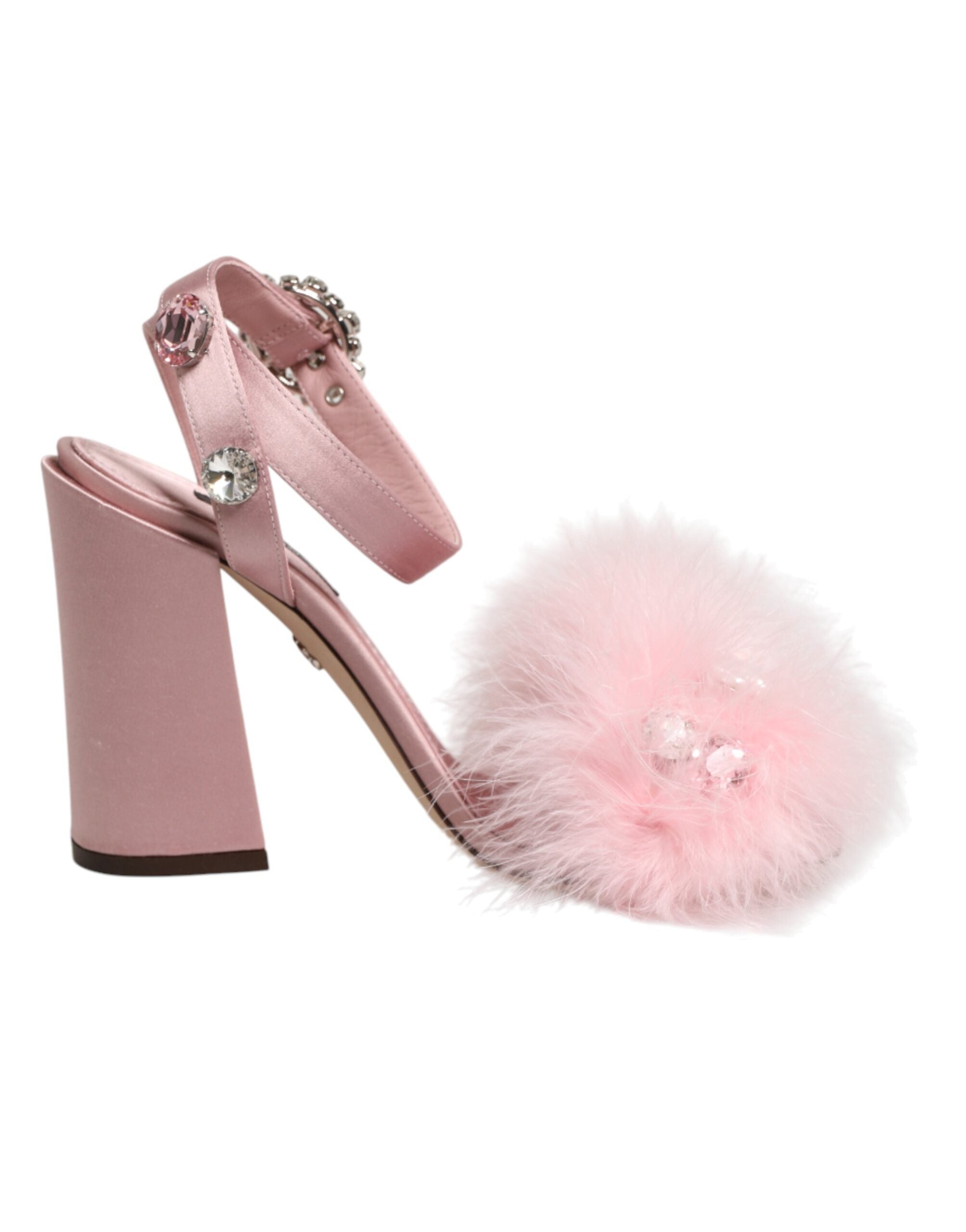 Pink Crystal Fur Embellished Sandals Shoes