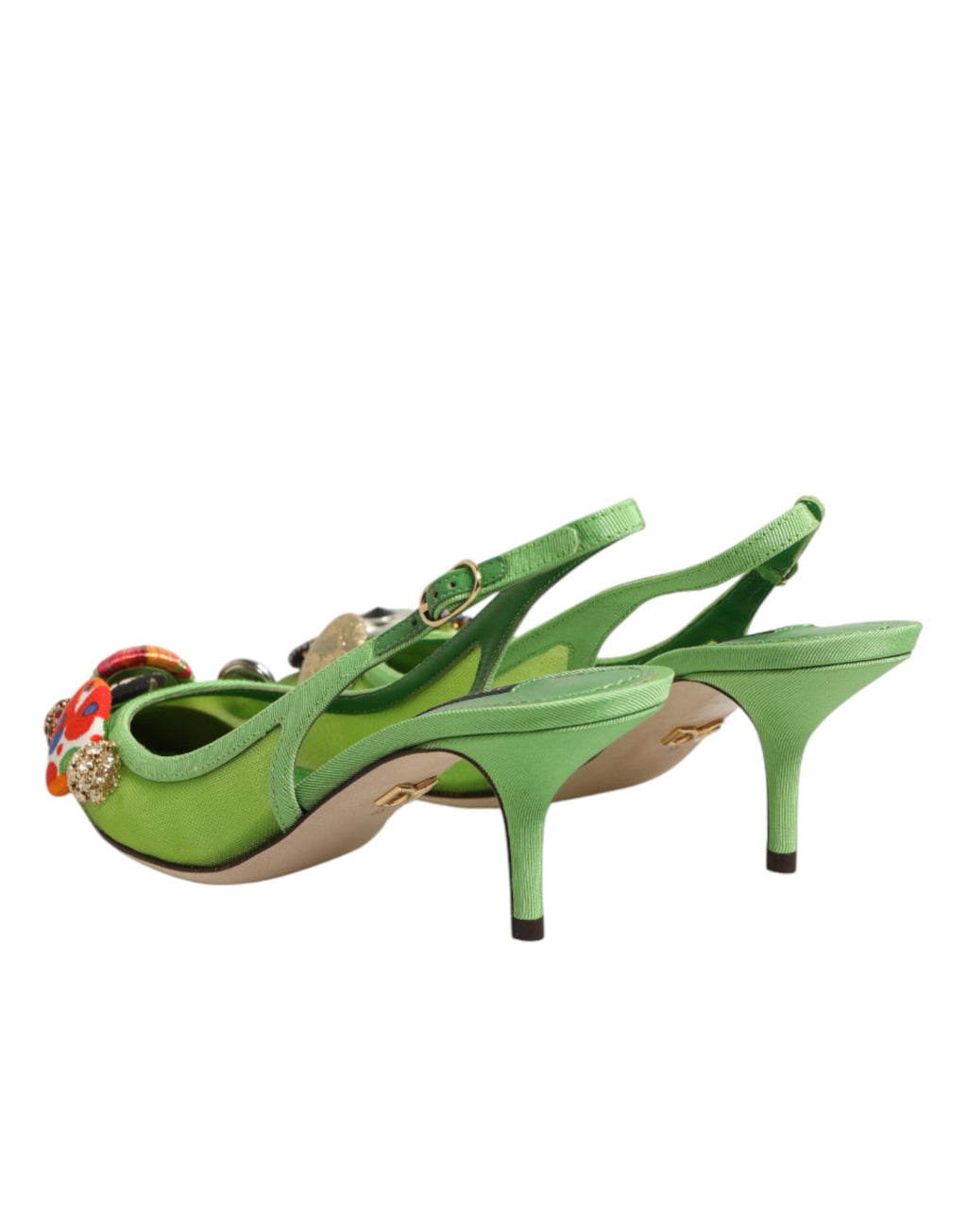 Green Embellished Heels Slingbacks Shoes