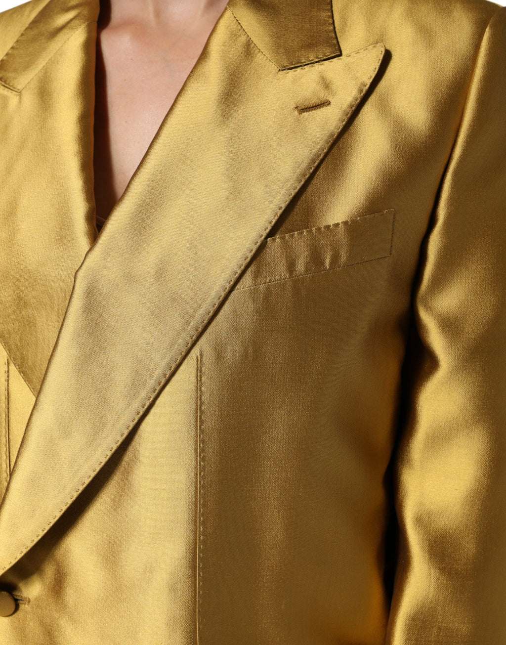 Gold Satin Long Sleeves Blazer Coat Jacket