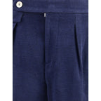 Blue Wool Casual Pants
