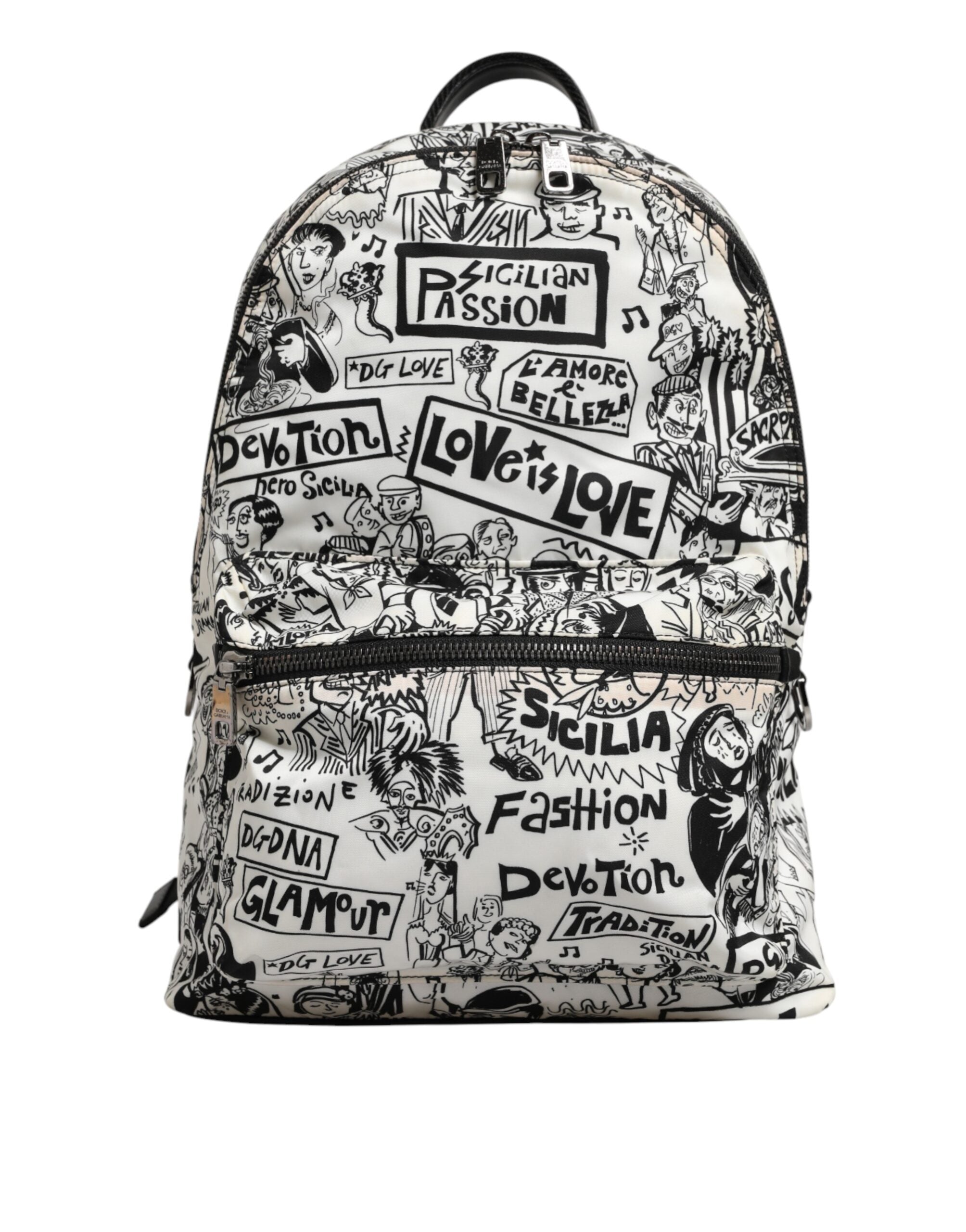Black White Graffiti Print School Backpack Men Borse Bag
