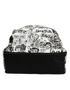 Black White Graffiti Print School Backpack Men Borse Bag