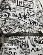 Black White Graffiti Print School Backpack Men Borse Bag