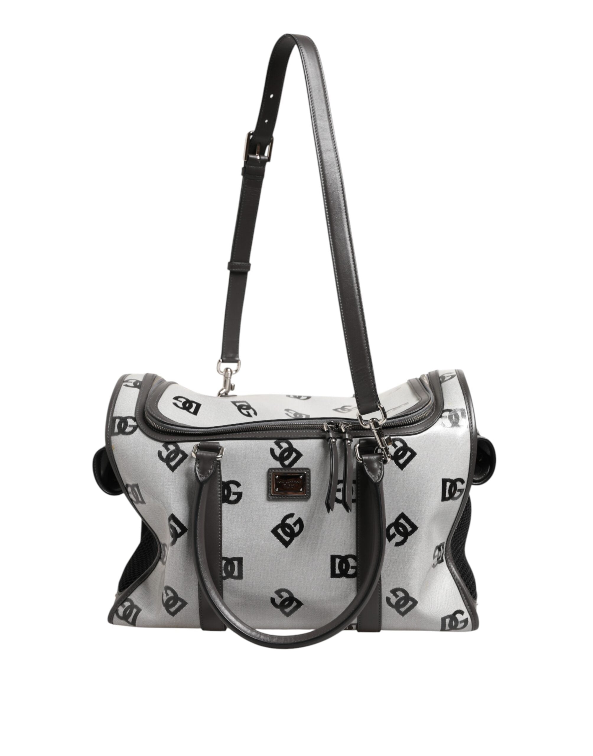 White DG Logo Pet Carrier Logo Plaque Top Handle Bag