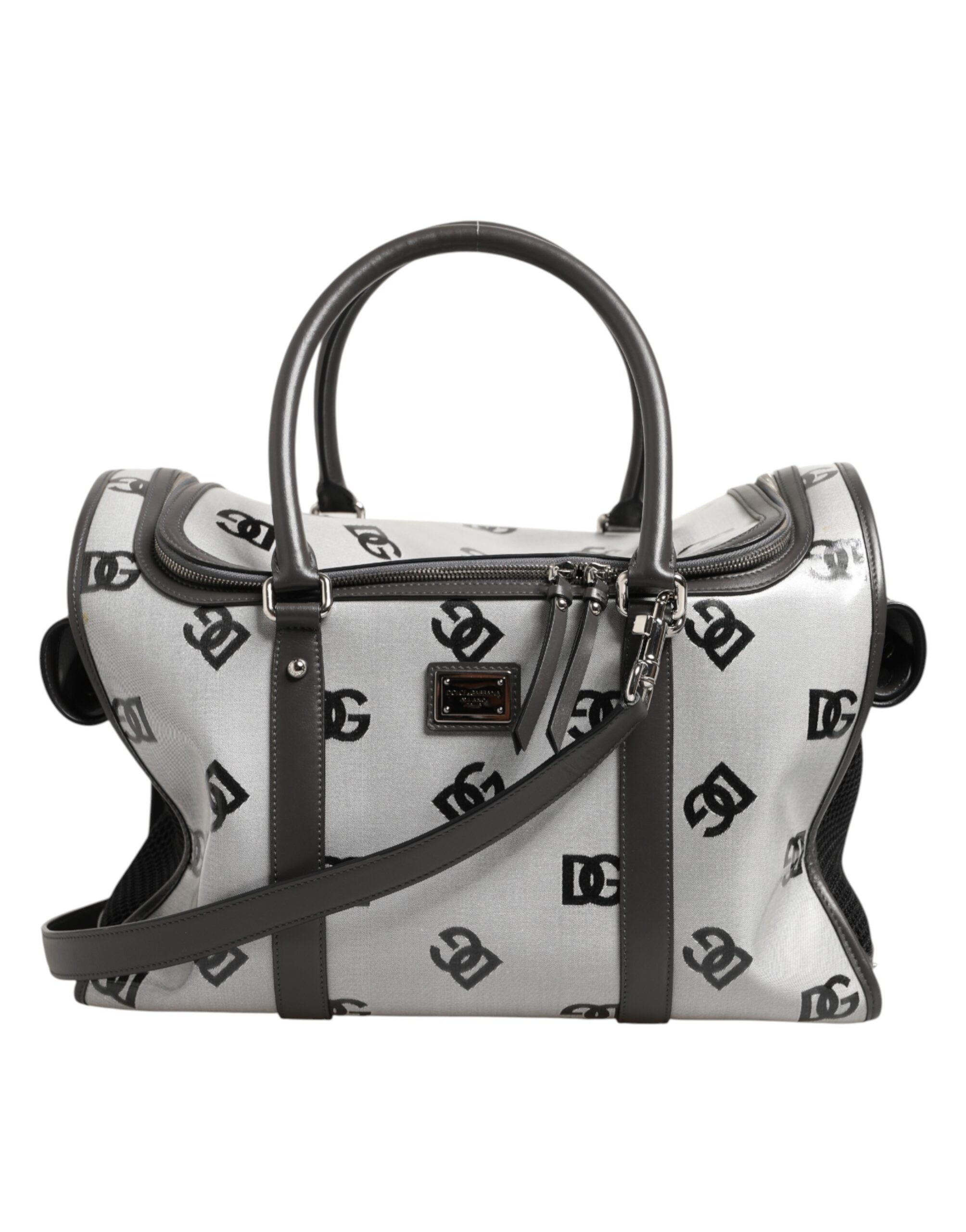 White DG Logo Pet Carrier Logo Plaque Top Handle Bag