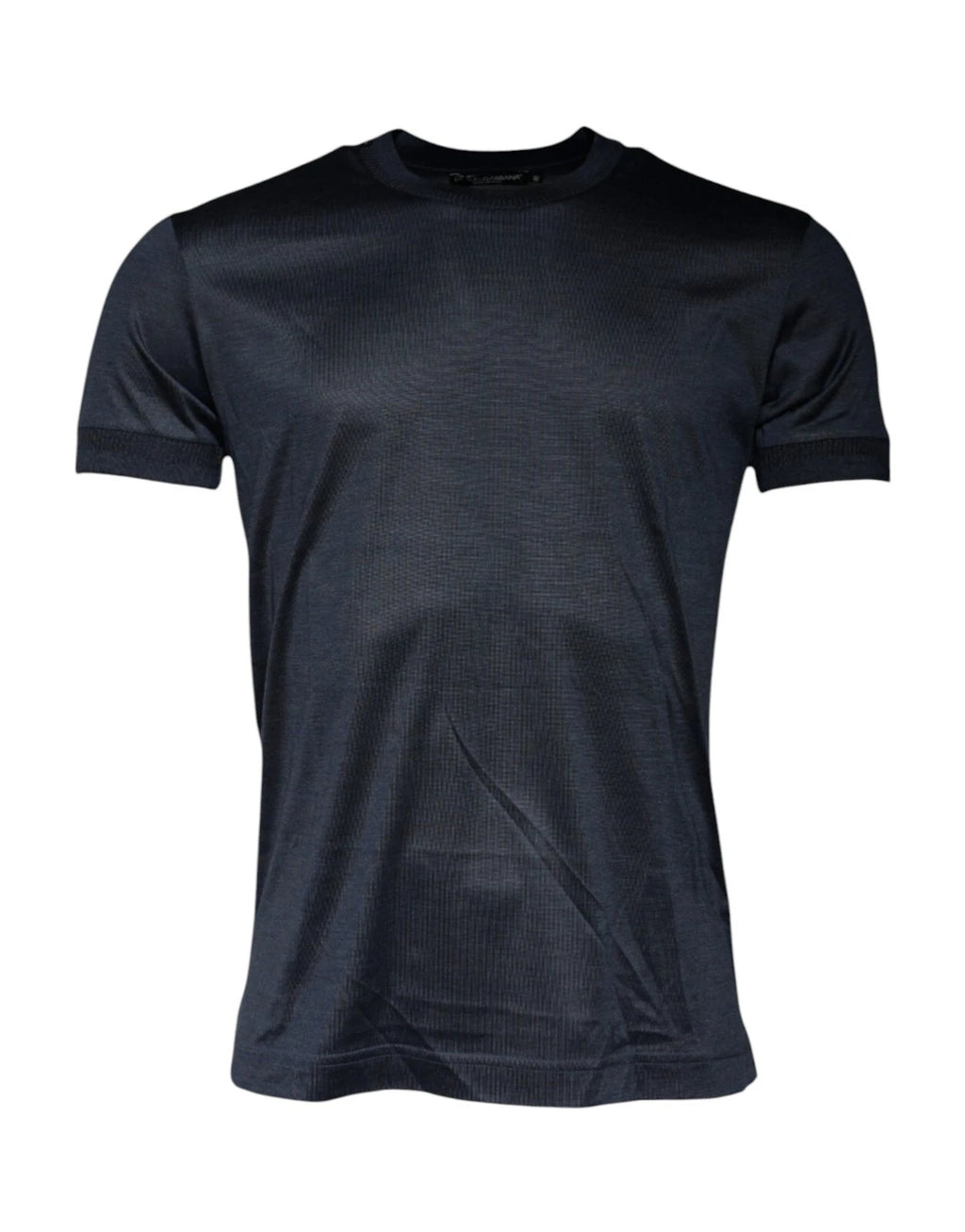 Blue Silk Crew Neck Short Sleeves Men T-shirt