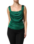 Green Viscose Drape Jersey Organzine Tank Top