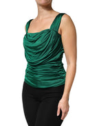 Green Viscose Drape Jersey Organzine Tank Top