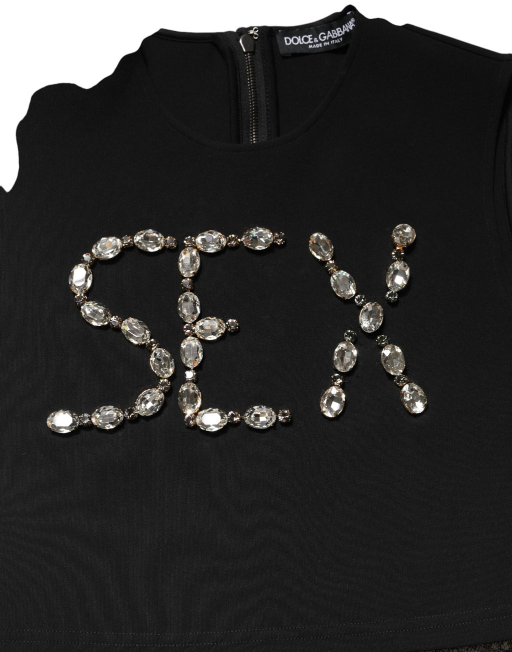 Black Jersey Lace Ruching Rhinestone Tank Top