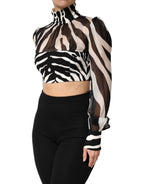Zebra Print Chiffon Paneled Crop Blouse Top