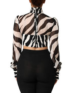 Zebra Print Chiffon Paneled Crop Blouse Top