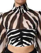 Zebra Print Chiffon Paneled Crop Blouse Top