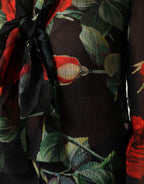 Black Floral Long Sleeves Silk Blouse Top
