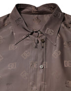 Brown Collared Long Sleeves Logo Shirt Top