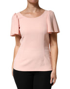 Pink Short Sleeves Round Neck Blouse Top