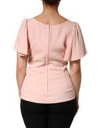 Pink Short Sleeves Round Neck Blouse Top