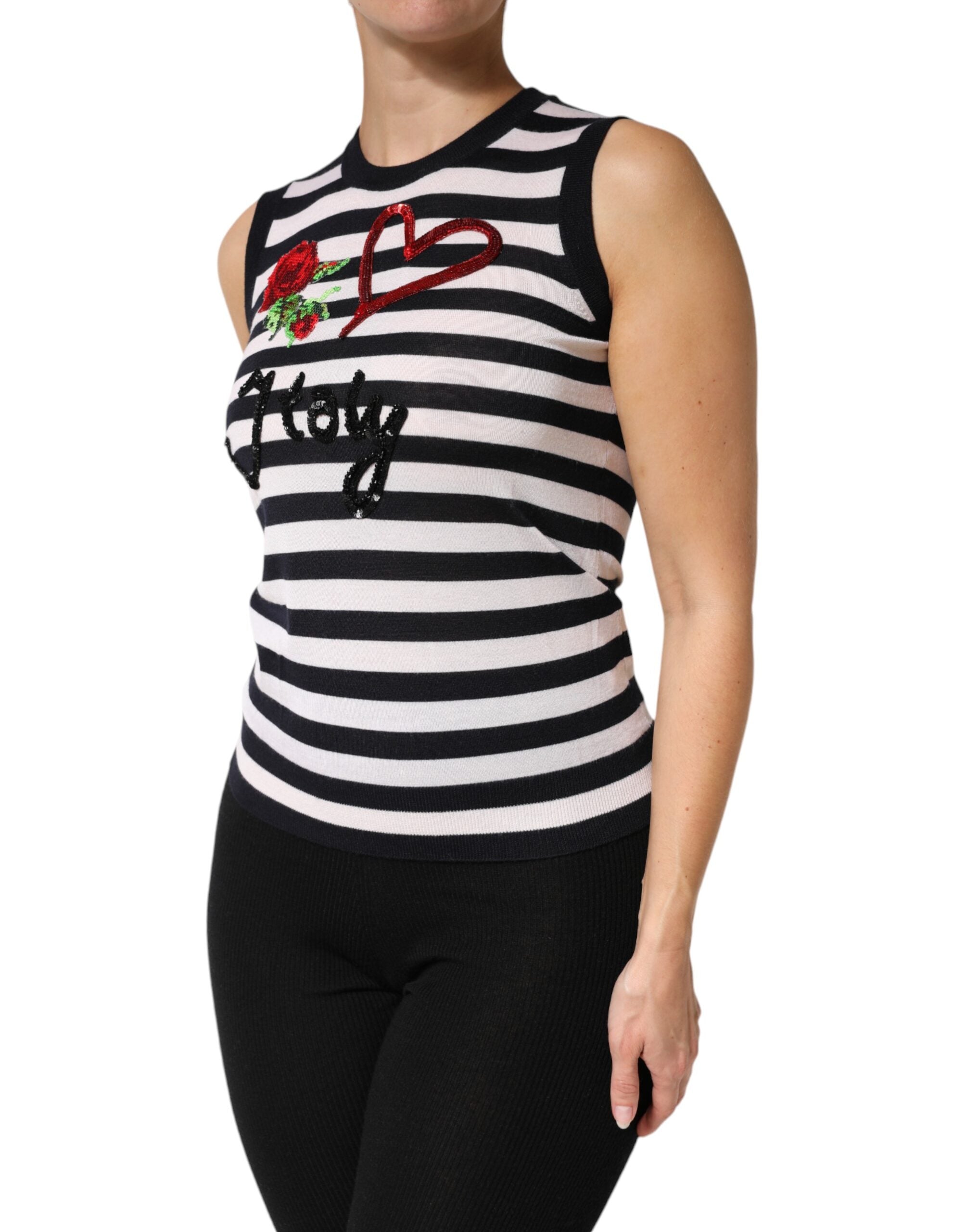 Black White Cashmere Silk Sleeveless Top