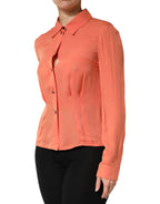 Orange Collared Button Down Long Sleeves  Top