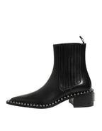 Black Studded Chelsea Short Ankle Boots Shoes