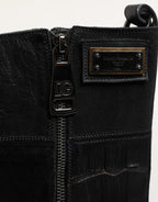 Black Patchwork Leather Mid Calf Boot  Shoes