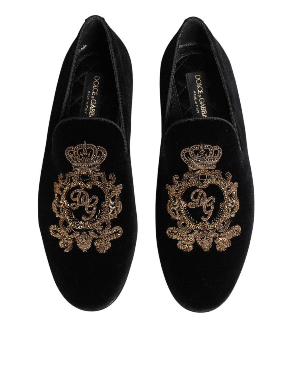 Black Velvet Gold Crown Mens Loafers Shoes