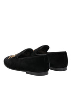 Black Velvet Gold Crown Mens Loafers Shoes