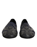 Black Jacquard Leather Slip On Loafers Shoes