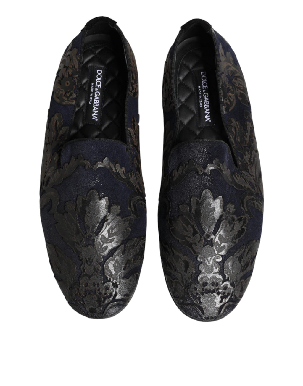 Black Jacquard Leather Slip On Loafers Shoes