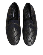 Black Jacquard Leather Slip On Loafers Shoes