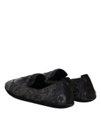 Black Jacquard Leather Slip On Loafers Shoes