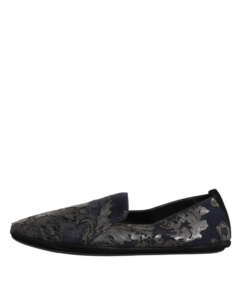 Black Jacquard Leather Slip On Loafers Shoes