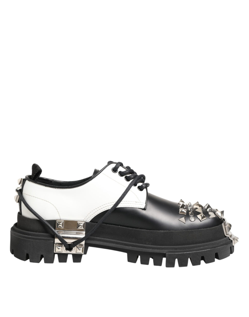 Black White Studded Men Formal Derby Shoes