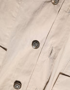 Beige Collared Long Sleeve Cotton Shirt Top