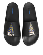 Black Leather Slides Sandals Beachwear Shoes