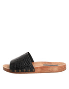 Black Brown Leather Slides Sandals Shoes