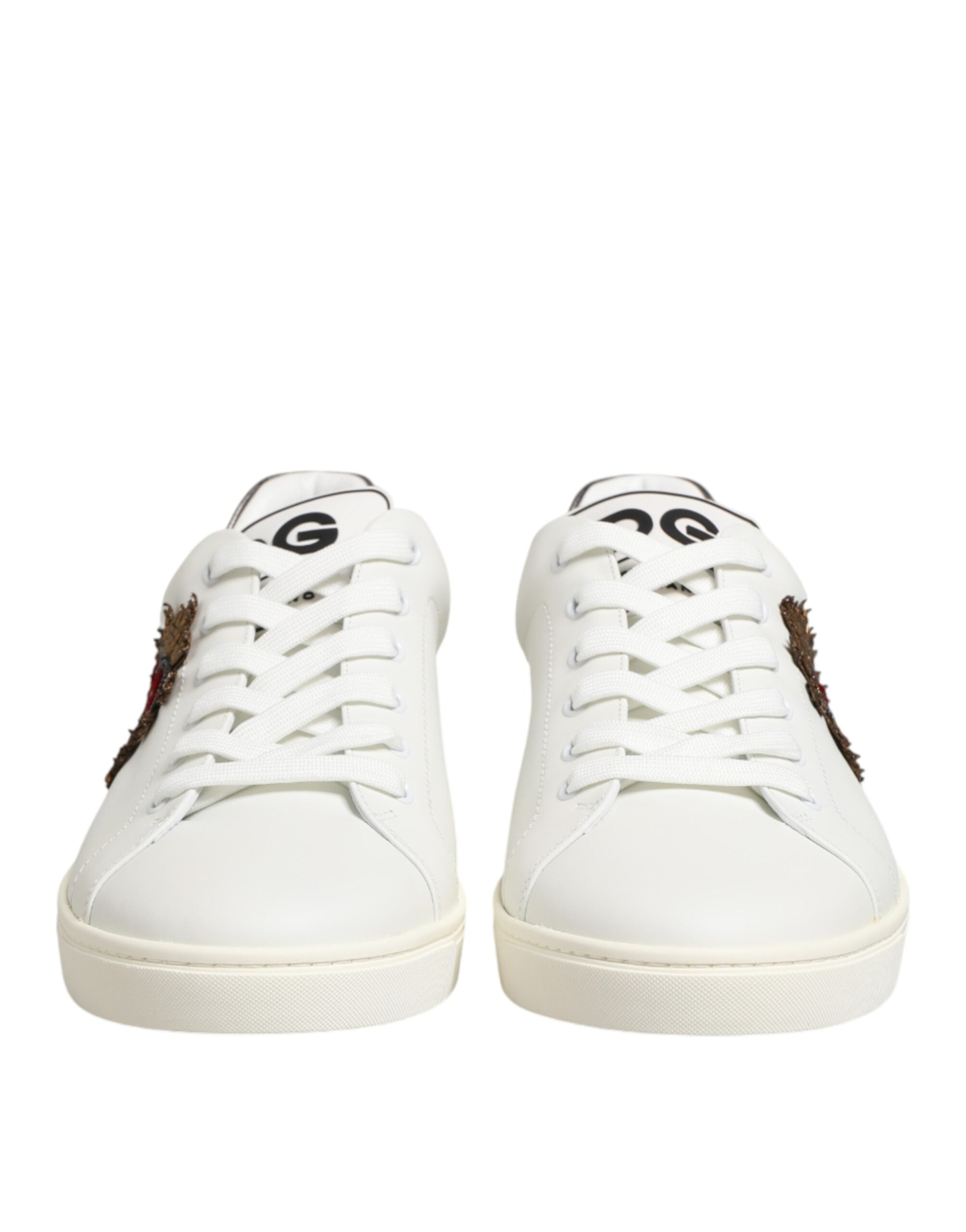 White Leather Heart Embellished Sneakers Shoes