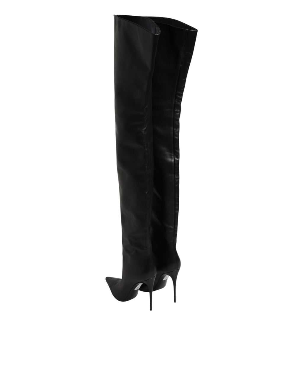 Black Leather Stiletto Knee High Boots Shoes