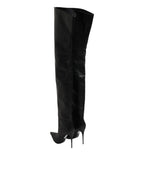 Black Leather Stiletto Knee High Boots Shoes