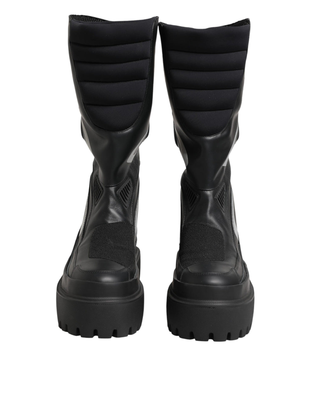 Black Leather Mid Calf Biker Boots Shoes