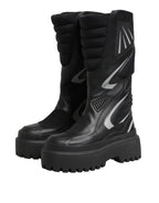Black Leather Mid Calf Biker Boots Shoes