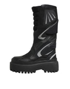 Black Leather Mid Calf Biker Boots Shoes