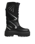 Black Leather Mid Calf Biker Boots Shoes