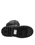 Black Leather Mid Calf Biker Boots Shoes