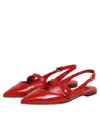 Red Leather Slingback Flats Sandals Shoes