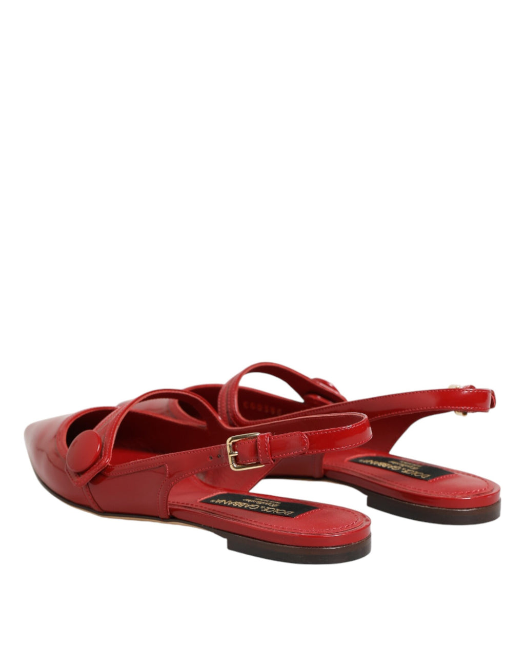 Red Leather Slingback Flats Sandals Shoes