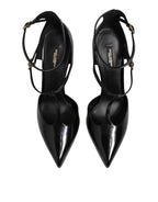 Black Leather T-STRAPS Heels Sandals Shoes