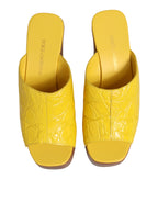 Yellow Leather Wood Mule Wedge Slides Shoes