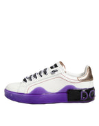 White Purple Leather Low Top Sneaker Shoes