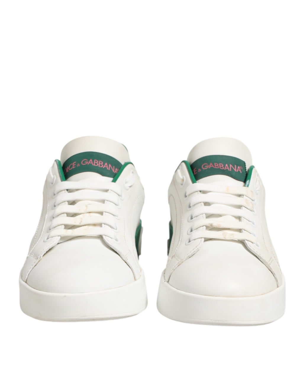 White Green Leather Low Top Sneakers Shoes