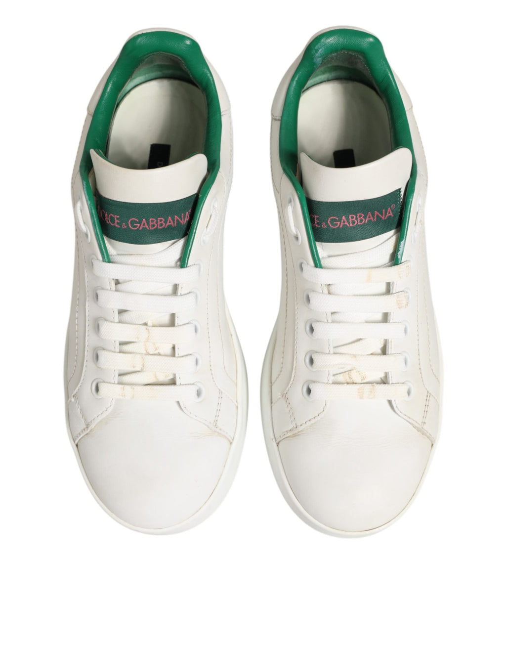 White Green Leather Low Top Sneakers Shoes